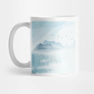 Blue Cloudy Mountainscape Digital Illustration Mug